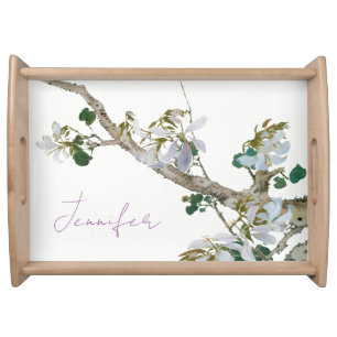 Vintage Floral Asian Style Pastel Colors Name Serving Tray