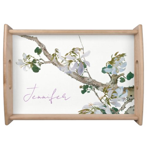 Vintage Floral Asian Style Pastel Colors Name Serving Tray