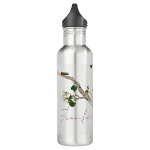 Vintage Floral Asian Style Pastel Colors Name Stainless Steel Water Bottle