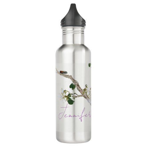 Vintage Floral Asian Style Pastel Colors Name Stainless Steel Water Bottle