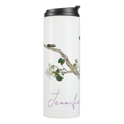 Vintage Floral Asian Style Pastel Colors Name Thermal Tumbler