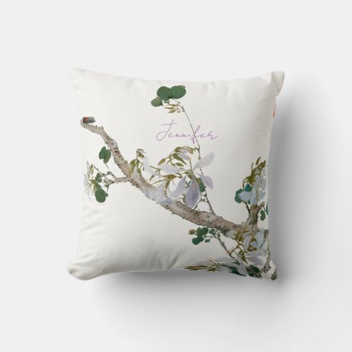 Vintage Floral Asian Style Pastel Colors Name Throw Pillow