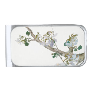 Vintage Floral Asian Style Pastel Colors Silver Finish Money Clip
