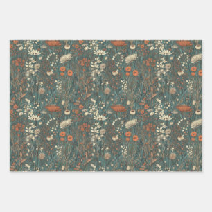 Vintage, floral, autumn, field of wildflowers wrapping paper sheets