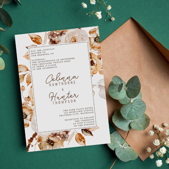 Vintage Floral Autumn Flowers Wedding Invitation (Creator Uploaded)