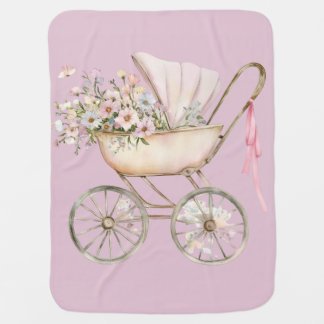 Vintage Floral Baby Carriage Baby Blanket