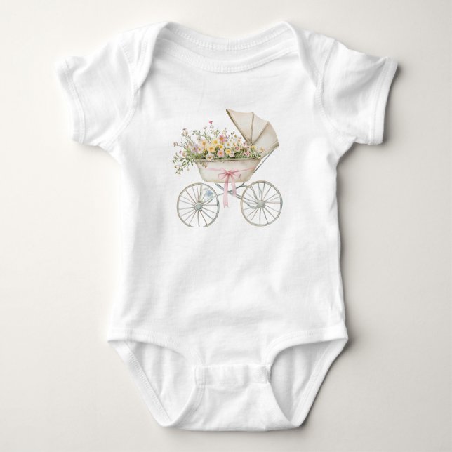 Vintage Floral Baby Carriage Baby Bodysuit – Sweet (Front)
