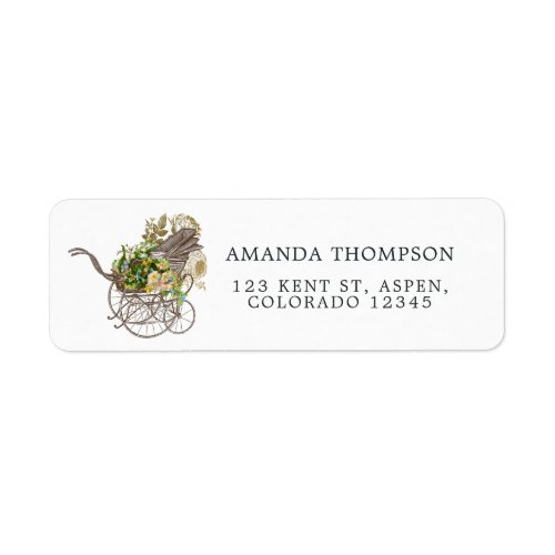 Vintage Floral Baby Carriage Baby Shower Label