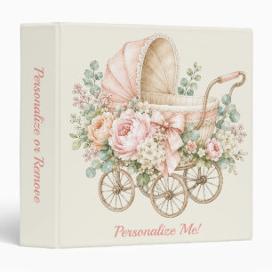 Vintage Floral Baby Carriage Pastel Rose Customize 3 Ring Binder