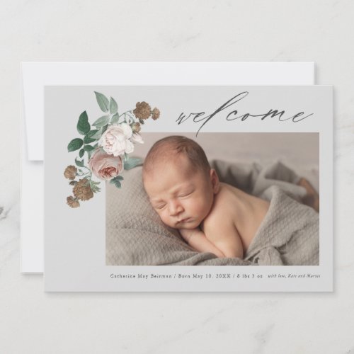 Vintage floral baby photo birth announcement
