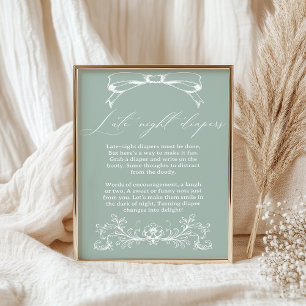 Vintage Floral Baby Shower Late Night Diaper Poster