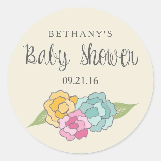 Vintage Floral Baby Shower Sticker Labels (Front)