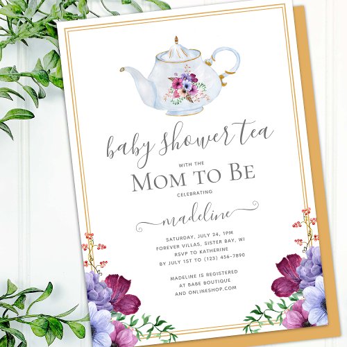 Vintage Floral Baby Shower Tea Party Invitation