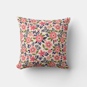 Vintage floral background, ditsy pink flowers. throw pillow