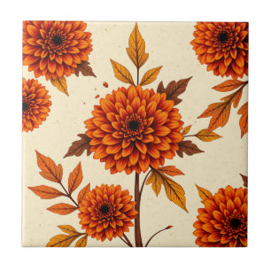 Vintage Floral Background with Marigolds and Oak Ceramic Tile