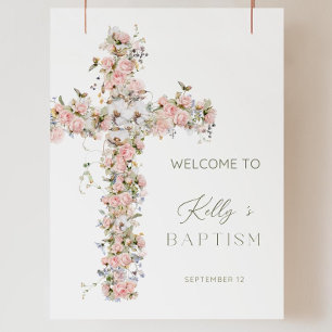 Vintage Floral Baptism Welcome Sign Girl: Dusty