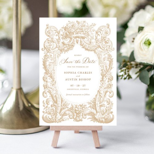 Vintage Floral Baroque Frame Gold Save the Date Invitation