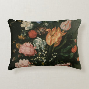 Vintage Floral Baroque, Vase of Flowers in a Niche Decorative Pillow