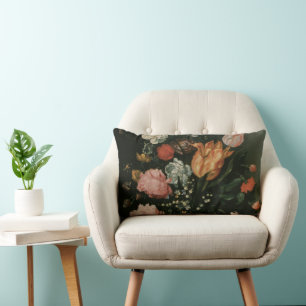 Vintage Floral Baroque, Vase of Flowers in a Niche Lumbar Pillow