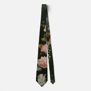 Vintage Floral Baroque, Vase of Flowers in a Niche Neck Tie