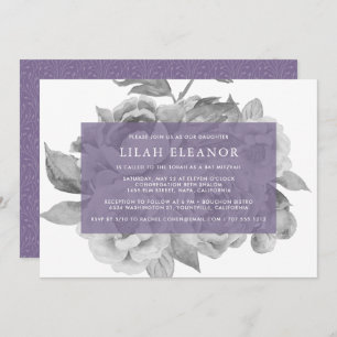 Vintage Floral Bat Mitzvah Invitation Violet