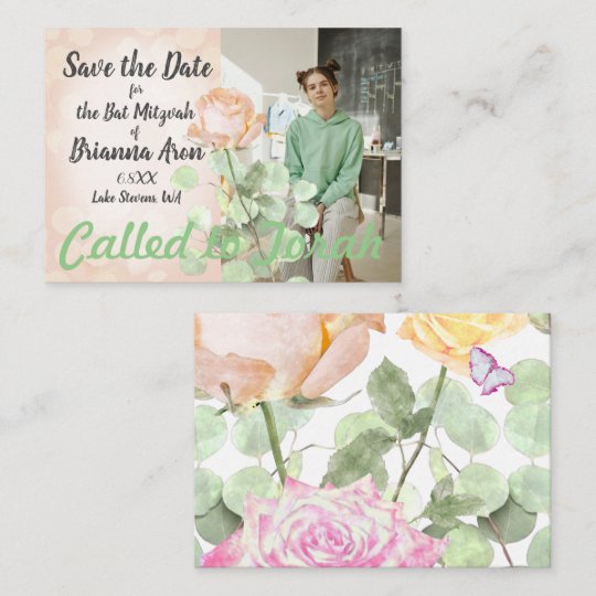 Vintage Floral Bat Mitzvah Save-the-Date Advice Card | Zazzle.com