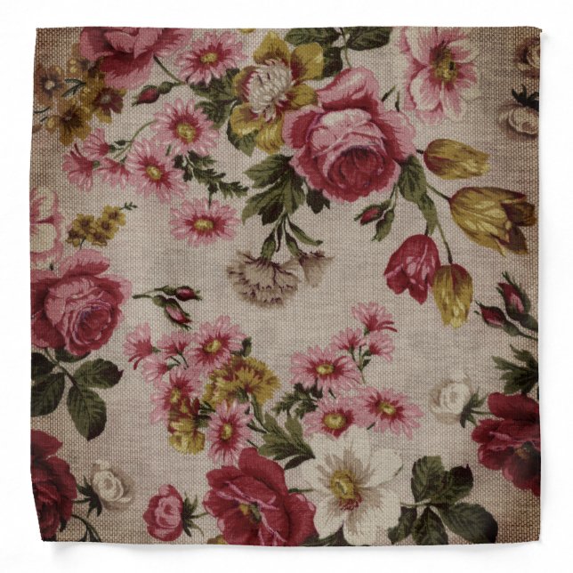 Vintage floral, beautiful flowers bandana (Front)