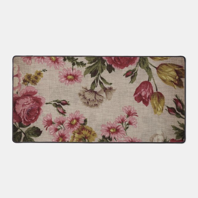 Vintage floral, beautiful flowers desk mat (Front)