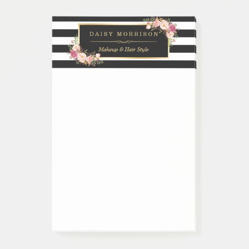 Vintage Floral Beauty Salon Black White Stripes Post_it Notes