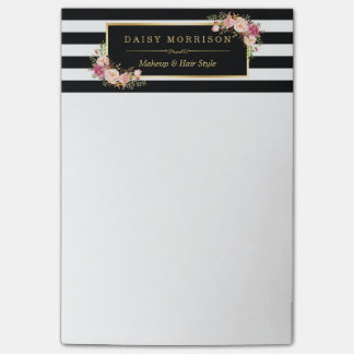 Vintage Floral Beauty Salon Black White Stripes Post-it® Notes
