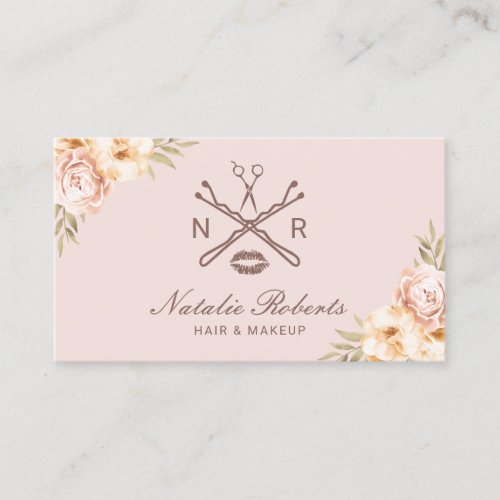 Vintage Floral Beauty Salon Logo Blush Pink Business Card