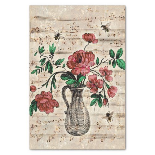 Vintage Floral Bees Music Ephemera Tissue Paper