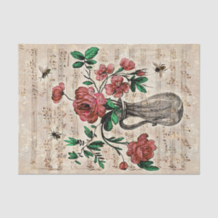 Vintage Floral Bees Music Ephemera Tissue Paper