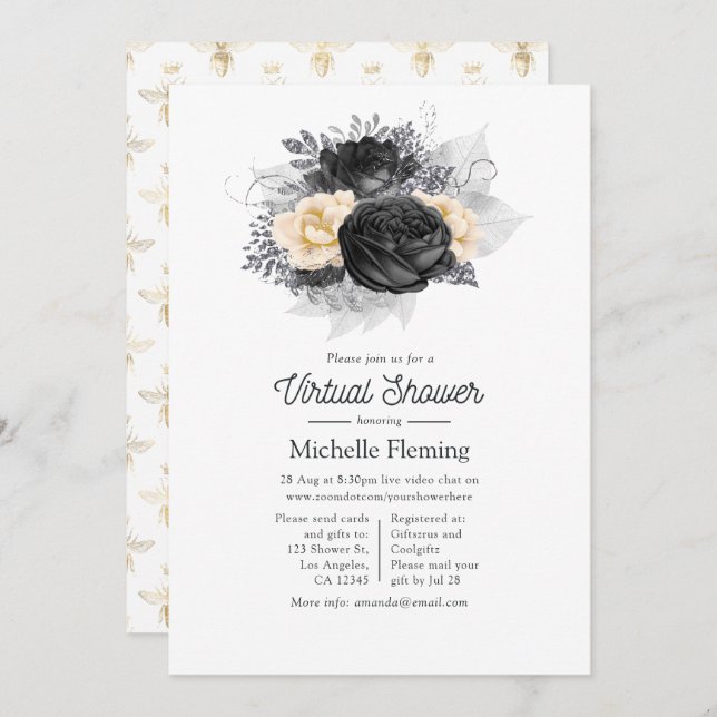 Vintage Floral Bees Virtual Shower Invitation (Front/Back)