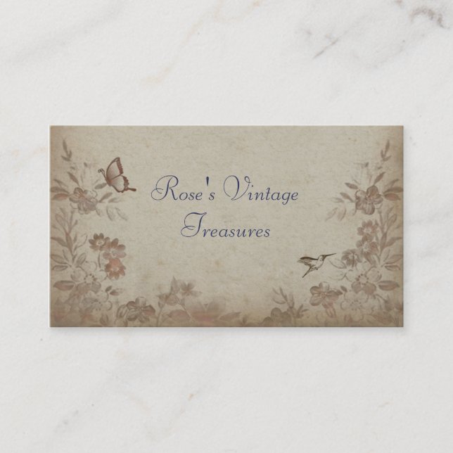 Vintage Floral Beige Business Card (Front)