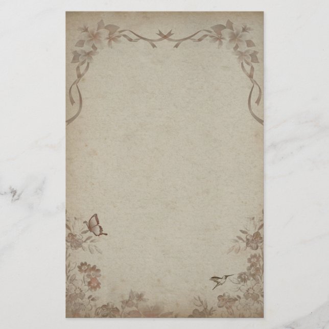 Vintage Floral Beige Stationery (Front)