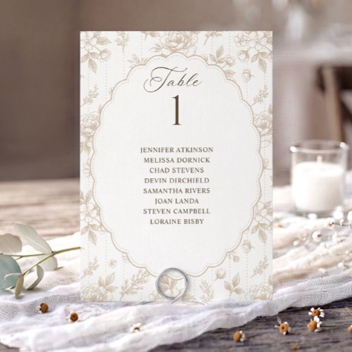 Vintage Floral Beige Tan Wedding Seating Chart