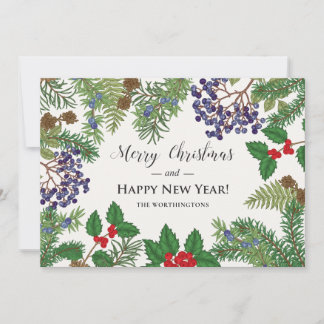 Vintage Floral Berry Garland Holiday Card
