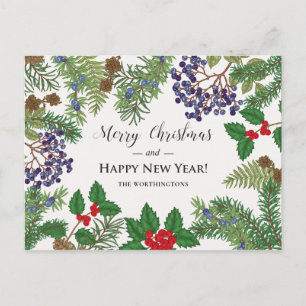 Vintage Floral Berry Garland Holiday Postcard
