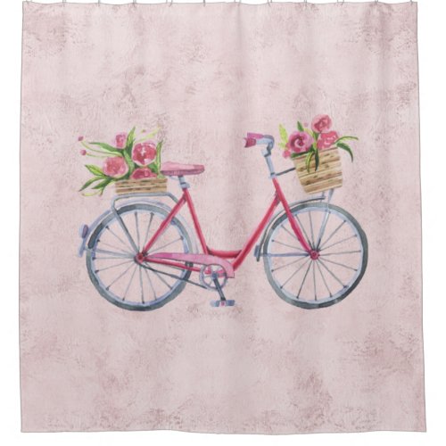 Vintage Floral Bicycle on Blush Shower Curtain