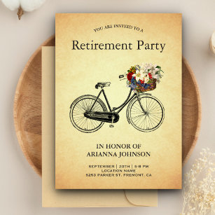 Vintage Floral Bicycle Retirement Party Invitation