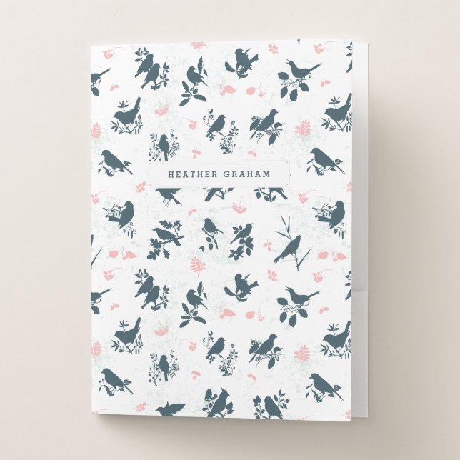 Vintage Floral Bird Pocket Folder (Front)