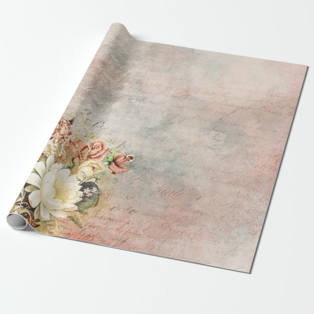 Vintage Floral Bird Wrapping Paper (Unrolled)