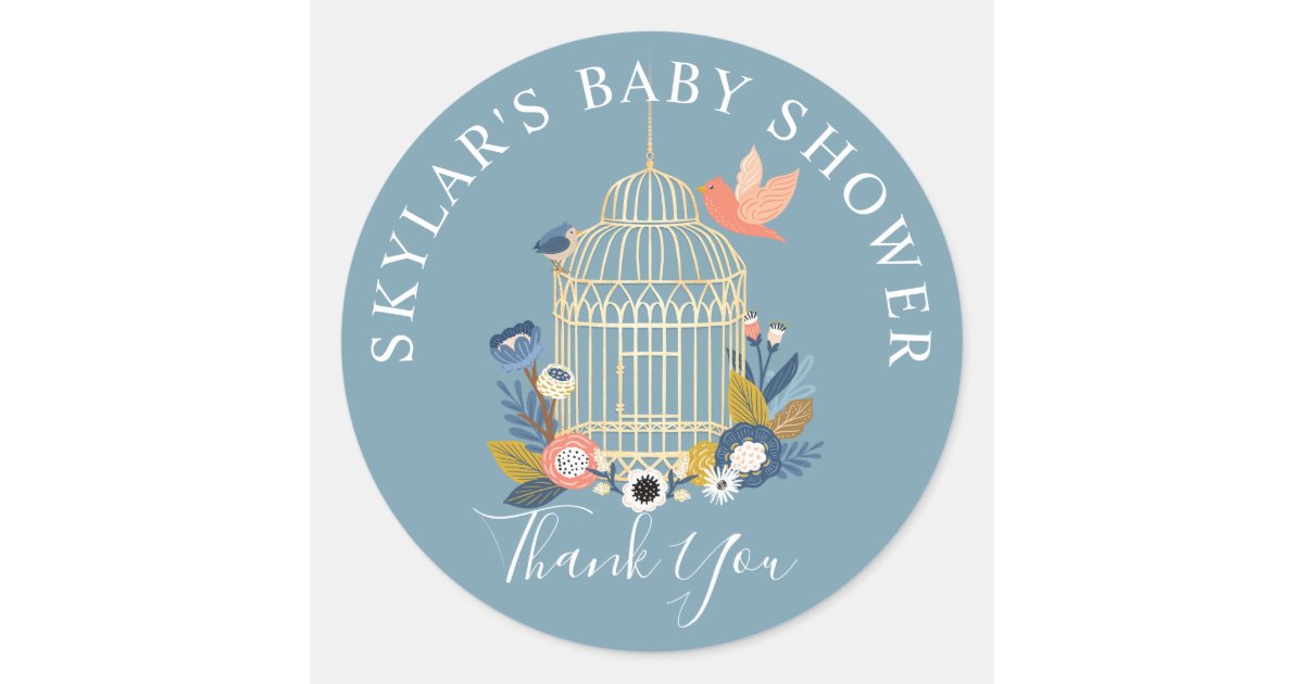 Vintage Floral Birdcage Baby Bird Shower Thank You Classic Round