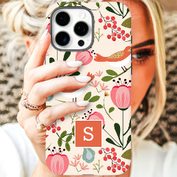 Vintage Floral Birds Botanical Pattern Monogram iPhone X Case