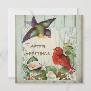 Vintage Floral Birds Flat Holiday Card