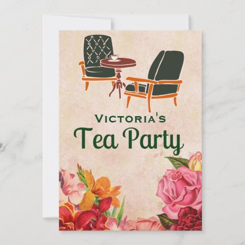 Vintage Floral Birthday Afternoon Tea Party Invite