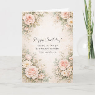 Vintage Floral Birthday Card   Elegant Watercolor 