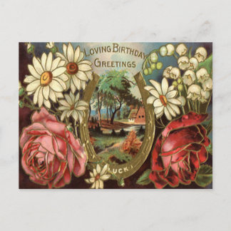 Vintage Floral Birthday Greeting Postcard