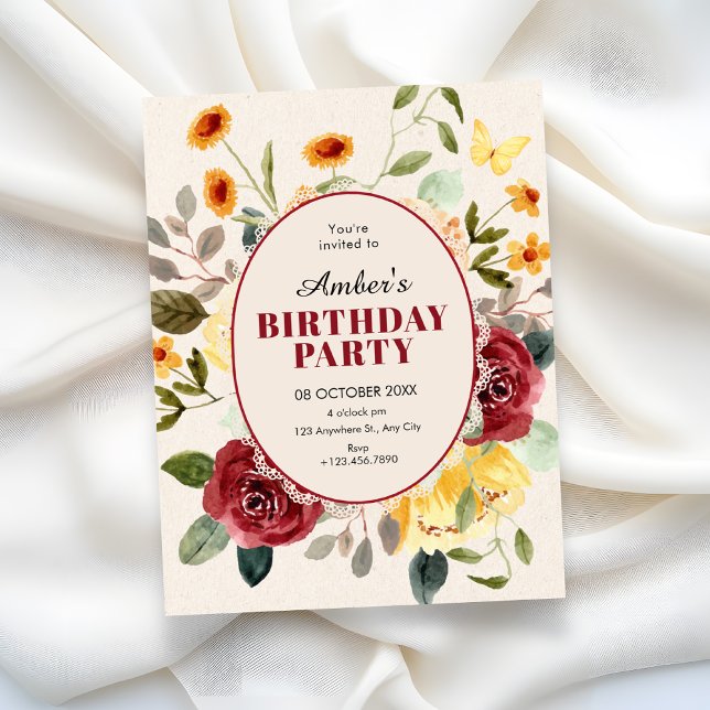 Vintage floral birthday invitation (Creator Uploaded)